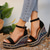 cheap Women&#039;s Sandals-Women&#039;s Black Espadrille Wedge Sandals with Colorful Geometric Pattern and Ankle Strap, Stylish Summer Platform Shoes for Beach, Vacation, and Casual Outfits