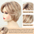 cheap Older Wigs-Short Ombre Blonde Wavy Bob Wigs for White Women Chin Length Blonde Highlight Bob Wig with Brown Roots Natural Looking Synthetic Daily Party Wig