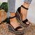 cheap Women&#039;s Sandals-Women&#039;s Black Espadrille Wedge Sandals with Colorful Geometric Pattern and Ankle Strap, Stylish Summer Platform Shoes for Beach, Vacation, and Casual Outfits