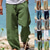 tanie spodnie codzienne-Męskie Lniane spodnie Spodnie Letnie spodnie Spodnie plażowe Ściągana na sznurek Elastyczny pas Prosta noga Równina Komfort Joga Codzienny Moda Moda miejska Granatowy Czarny