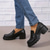 cheap Women&#039;s Slip-Ons &amp; Loafers-Women&#039;s Chunky Platform Loafers – Black Slip-On Round Toe Lug Sole Shoes for Casual &amp; Office Wear