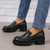 cheap Women&#039;s Slip-Ons &amp; Loafers-Women&#039;s Chunky Platform Loafers – Black Slip-On Round Toe Lug Sole Shoes for Casual &amp; Office Wear