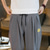 cheap Home-Men&#039;s Linen Pants Summer Pants Casual Pants Embroidered Solid Color Comfort Breathable Full Length Daily Casual Loose Fit Deep Blue Grey Inelastic