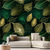 cheap Floral &amp; Plants Wallpaper-Cool Wallpapers Wall Mural Green Golden Leaves Wallpaper Wall Sticker Covering Print Adhesive Required Canvas Home Décor