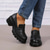 cheap Women&#039;s Slip-Ons &amp; Loafers-Women&#039;s Chunky Platform Loafers – Black Slip-On Round Toe Lug Sole Shoes for Casual &amp; Office Wear