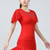 billige Toppene og settene-Latindans Ballroom-dans Topp Glimmer Ren Farge Tvinning Dame Ytelse Trening Kortermet Høy Polyester