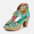 cheap Women&#039;s Sandals-Women&#039;s Hand-Painted Leather Sandals with Floral Cutout Design and Chunky Heel, Vintage Peep Toe Dress Shoes for Summer Parties, Art Events, and Bohemian Outfits