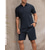 baratos Esportes-Homens Camisa de golfe pólo de golfe Trabalho Casual Lapela Manga Curta Básico Moderno Tecido Botão 2 Peças Primavera Verão Normal Preto Branco Azul Marinho Verde Tropa Camisa de golfe