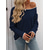 cheap Graphic Patterns &amp; Details-Women&#039;s Sweater Stylish Color Block Chunky One Shoulder Knitted Long Sleeve Long Tops Knit Daily Red Navy Blue Fall Winter