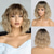 cheap Costume Wigs-Ombre Blonde Wigs for Women Short Wavy Wig with Bangs Ash Blonde Bob Wig with Dark Roots Medium Length Natural Synthetic Hair for Daily Party&amp;amp Cosplay Carnival Wigs