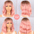 cheap Synthetic Trendy Wigs-Synthetic Wig Natural Wave Bob Neat Bang Wig 12 inch Black / Pink Synthetic Hair Women&#039;s Multi-color Mixed Color