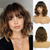 cheap Synthetic Trendy Wigs-Brown with Light Brown Wigs Short Wavy Bob Wig with Bangs Medium Lenth Synthetic Hair for Daily Party(12 Inch)