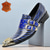 abordables Zapatos de Vestir Elementales-Zapatos de hombre con hebilla azul a rayas - piel de vacuno de primera calidad con doble hebilla y puntera de metal