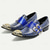 abordables Zapatos de Vestir Elementales-Zapatos de hombre con hebilla azul a rayas - piel de vacuno de primera calidad con doble hebilla y puntera de metal