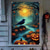 preiswerte Wandteppiche-Halloween-Fensterverkleidung, Stoff-Buntglas-Kürbis-Halloween-Vorhang, Poster, Fenster-/Türverkleidung, Dekor für Spukhaus, gruselige Halloween-Fensteraufkleber für drinnen und draußen