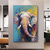 cheap Animal Paintings-Handmade Oil Paintings Canvas Wall Art Decoration Modern Animal Abstract Coloured Elephant for Home Decor Rolled Frameless Unstretched Painting