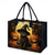 billiga påsar-tygpåse med halloween-tema med svart katt- och pumpadesign - återanvändbar shoppingväska med stor kapacitet för kvinnor