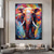 cheap Animal Paintings-Handmade Oil Paintings Canvas Wall Art Decoration Modern Animal Abstract Coloured Elephant for Home Decor Rolled Frameless Unstretched Painting