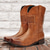 levne Cowboy &amp; Western Boots-pánské hnědé westernové kovbojské boty z umělé kůže - vintage styl s jedinečným prošíváním a pruhovanými detaily pro venkovní nošení