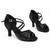 preiswerte Lateinamerikanische Schuhe-Schwarze Tanzschuhe für Damen aus Satin mit Kreuzriemen und Strassschnalle, bequemer Absatz für lateinamerikanischen Tanz und Salsa