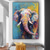 cheap Animal Paintings-Handmade Oil Paintings Canvas Wall Art Decoration Modern Animal Abstract Coloured Elephant for Home Decor Rolled Frameless Unstretched Painting