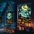 preiswerte Wandteppiche-Halloween-Fensterverkleidung, Stoff-Buntglas-Kürbis-Halloween-Vorhang, Poster, Fenster-/Türverkleidung, Dekor für Spukhaus, gruselige Halloween-Fensteraufkleber für drinnen und draußen