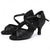 preiswerte Lateinamerikanische Schuhe-Schwarze Tanzschuhe für Damen aus Satin mit Kreuzriemen und Strassschnalle, bequemer Absatz für lateinamerikanischen Tanz und Salsa