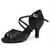 preiswerte Lateinamerikanische Schuhe-Schwarze Tanzschuhe für Damen aus Satin mit Kreuzriemen und Strassschnalle, bequemer Absatz für lateinamerikanischen Tanz und Salsa
