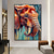 cheap Animal Paintings-Handmade Oil Paintings Canvas Wall Art Decoration Modern Animal Abstract Coloured Elephant for Home Decor Rolled Frameless Unstretched Painting
