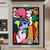 cheap Famous Paintings-picasso style oil painting handmade abstract picasso portrait painting wall painting firgure oil painting handmade signed abstract figure oil painting on canvas for bar office wall decoration