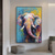 cheap Animal Paintings-Handmade Oil Paintings Canvas Wall Art Decoration Modern Animal Abstract Coloured Elephant for Home Decor Rolled Frameless Unstretched Painting