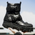 abordables Botas de cuero de primera calidad-Botas de moto steampunk para hombre con correas de doble hebilla y suela resistente, calzado gótico de cuero marrón para montar y cosplay
