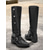 cheap Cowboy &amp; Western Boots-Women&#039;s Black Knee-High Boots with Buckle Straps and Studded Detailing – Gothic Style Motorcycle Boots for Casual and Party Wear
