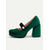 cheap 1950s-Women&#039;s Green Velvet Mary Jane Block Heels with Pearl Accent – Retro Platform Pumps for Party and Formal Events