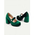 cheap 1950s-Women&#039;s Green Velvet Mary Jane Block Heels with Pearl Accent – Retro Platform Pumps for Party and Formal Events