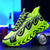 preiswerte Sneaker für Herren-Sportliche Sneakers für Herren in Neongrün mit Flammen – leichte, atmungsaktive Laufschuhe mit Stoßdämpfung für Sport und Fitness