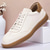 cheap Men&#039;s Sneakers-Men&#039;s White Faux Leather Casual Sneakers with Brown Suede Accents – Comfortable Lace-Up Shoes for Everyday Wear