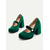 cheap 1950s-Women&#039;s Green Velvet Mary Jane Block Heels with Pearl Accent – Retro Platform Pumps for Party and Formal Events
