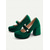 cheap 1950s-Women&#039;s Green Velvet Mary Jane Block Heels with Pearl Accent – Retro Platform Pumps for Party and Formal Events