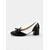 billiga Pumps med blockklack-dampumps i svart och vitt block med rosettdetalj – vintageinspirerade lågklackade skor för kontor, vardagliga och klädsamma tillfällen