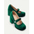 cheap 1950s-Women&#039;s Green Velvet Mary Jane Block Heels with Pearl Accent – Retro Platform Pumps for Party and Formal Events