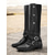 cheap Cowboy &amp; Western Boots-Women&#039;s Black Knee-High Boots with Buckle Straps and Studded Detailing – Gothic Style Motorcycle Boots for Casual and Party Wear