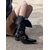 cheap Cowboy &amp; Western Boots-Women&#039;s Black Knee-High Boots with Buckle Straps and Studded Detailing – Gothic Style Motorcycle Boots for Casual and Party Wear