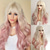 billige Syntetiske trendy parykker-elegant lang bølget blond/rosa parykk med smell for kvinner - perfekt for cosplay  &amp; parter syntetisk fiber