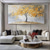 cheap Floral/Botanical Paintings-Large 100% hand painted Golden Tree Oil Painting on Canvas gold Flower Tree Oil Painting Large Abstract Textured Gold Yellow Life Tree Wall Art Custom Modern Trendy Living Room Decor