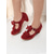 cheap Mary Jane Pumps-Women's Vintage Mary Jane Heels with Bowknot Decoration – Red Suede Chunky Mid Heel Shoes for Formal Events