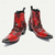 cheap Premium Leather Boots-Men&#039;s Red Snakeskin Leather Motorcycle Boots–Western Style Studded Pointed Toe Ankle Boots with Gold Tip Flame Cut-Out Design for Bold Fashion