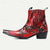cheap Premium Leather Boots-Men&#039;s Red Snakeskin Leather Motorcycle Boots–Western Style Studded Pointed Toe Ankle Boots with Gold Tip Flame Cut-Out Design for Bold Fashion