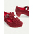 cheap Mary Jane Pumps-Women's Vintage Mary Jane Heels with Bowknot Decoration – Red Suede Chunky Mid Heel Shoes for Formal Events