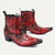 cheap Premium Leather Boots-Men&#039;s Red Snakeskin Leather Motorcycle Boots–Western Style Studded Pointed Toe Ankle Boots with Gold Tip Flame Cut-Out Design for Bold Fashion
